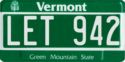 VT license plate LET942