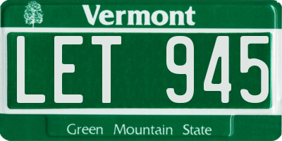 VT license plate LET945