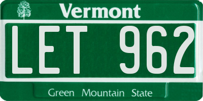 VT license plate LET962