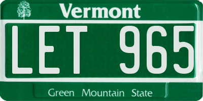 VT license plate LET965