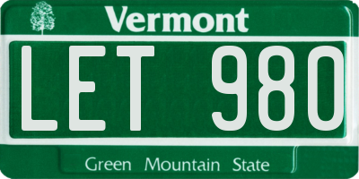 VT license plate LET980