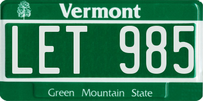 VT license plate LET985