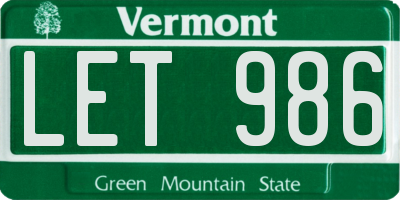 VT license plate LET986