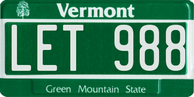 VT license plate LET988