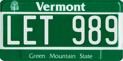 VT license plate LET989