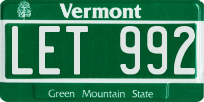 VT license plate LET992