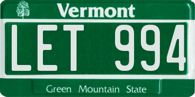 VT license plate LET994