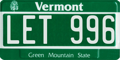 VT license plate LET996