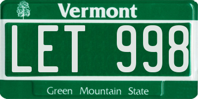 VT license plate LET998