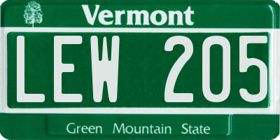 VT license plate LEW205