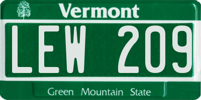 VT license plate LEW209