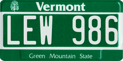 VT license plate LEW986