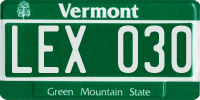 VT license plate LEX030