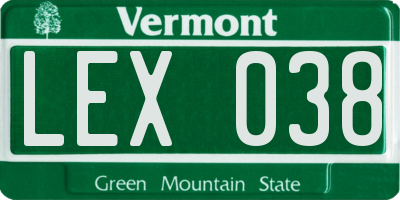 VT license plate LEX038