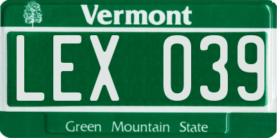VT license plate LEX039