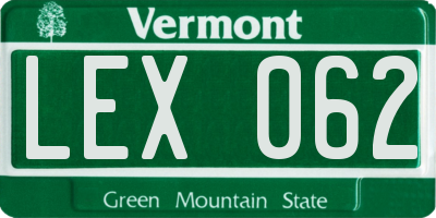 VT license plate LEX062