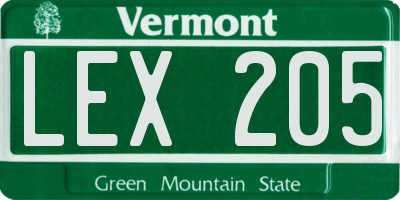 VT license plate LEX205