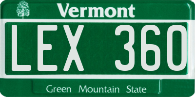 VT license plate LEX360