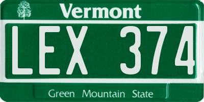VT license plate LEX374
