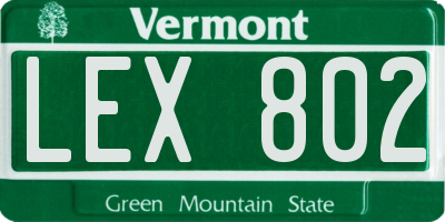VT license plate LEX802