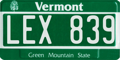 VT license plate LEX839