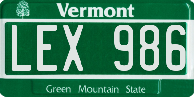 VT license plate LEX986