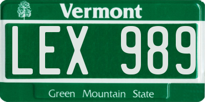 VT license plate LEX989