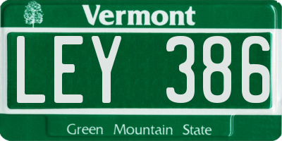 VT license plate LEY386