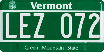 VT license plate LEZ072