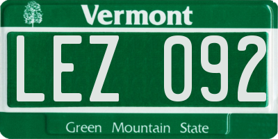VT license plate LEZ092