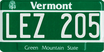 VT license plate LEZ205