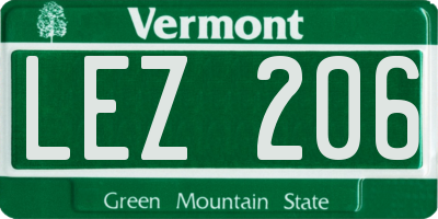 VT license plate LEZ206