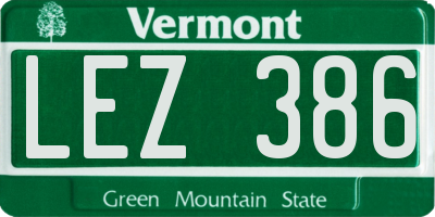 VT license plate LEZ386