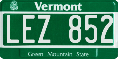 VT license plate LEZ852