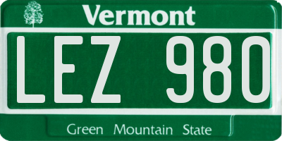 VT license plate LEZ980