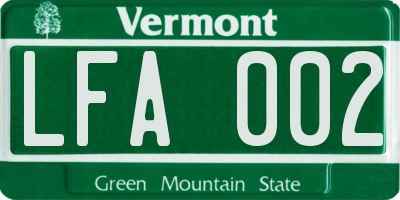 VT license plate LFA002