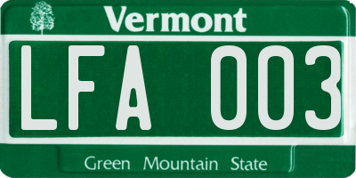 VT license plate LFA003