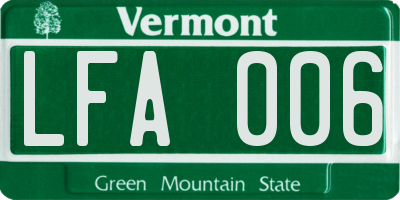 VT license plate LFA006