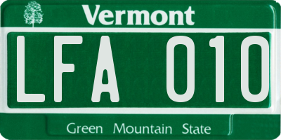 VT license plate LFA010