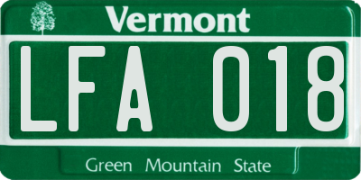 VT license plate LFA018