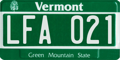 VT license plate LFA021
