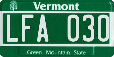 VT license plate LFA030