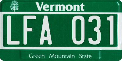 VT license plate LFA031