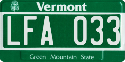VT license plate LFA033