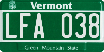 VT license plate LFA038
