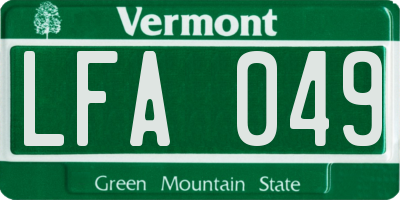 VT license plate LFA049