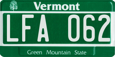 VT license plate LFA062