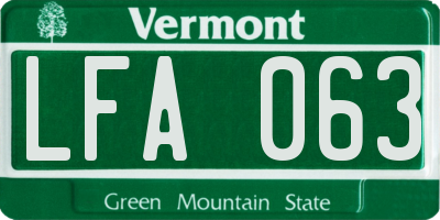 VT license plate LFA063