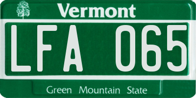 VT license plate LFA065