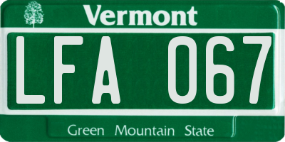 VT license plate LFA067